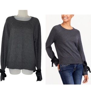 J CREW Mercantile Charcoal Gray Knit Sweater with Ribbon Tie Bell Sleeves Sz L